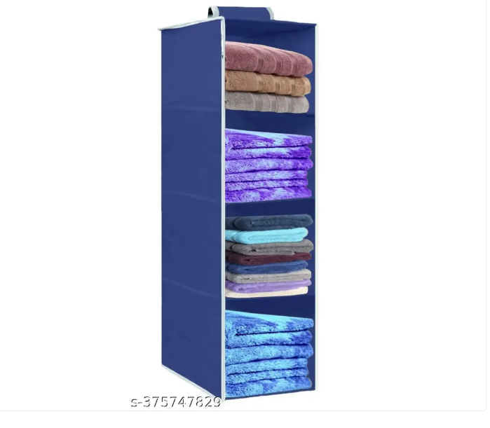 Non Woven Hanging 4 Shelf/Compartment Clothes Storage Wardrobe Organizer - Gray| Pack of 1 | Non Woven Fabric + Engineered Wood Inside