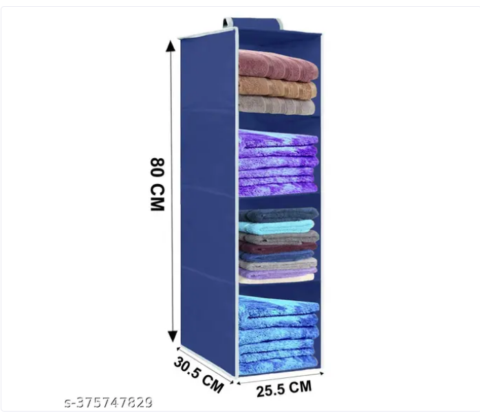 Non Woven Hanging 4 Shelf/Compartment Clothes Storage Wardrobe Organizer - Gray| Pack of 1 | Non Woven Fabric + Engineered Wood Inside