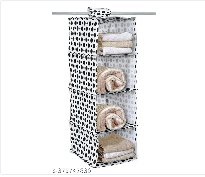 Non Woven Hanging 4 Shelf/Compartment Clothes Storage Wardrobe Organizer - Gray| Pack of 1 | Non Woven Fabric + Engineered Wood Inside