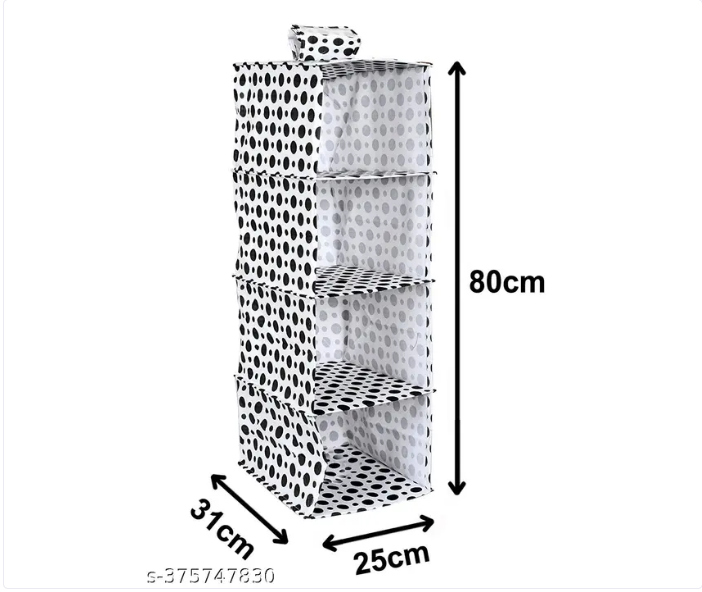 Non Woven Hanging 4 Shelf/Compartment Clothes Storage Wardrobe Organizer - Gray| Pack of 1 | Non Woven Fabric + Engineered Wood Inside