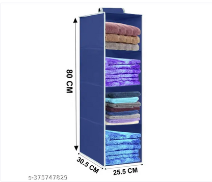 Non Woven Hanging 4 Shelf/Compartment Clothes Storage Wardrobe Organizer - Gray| Pack of 1 | Non Woven Fabric + Engineered Wood Inside