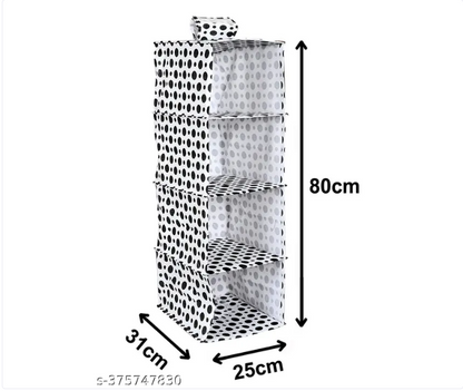 Non Woven Hanging 4 Shelf/Compartment Clothes Storage Wardrobe Organizer - Gray| Pack of 1 | Non Woven Fabric + Engineered Wood Inside